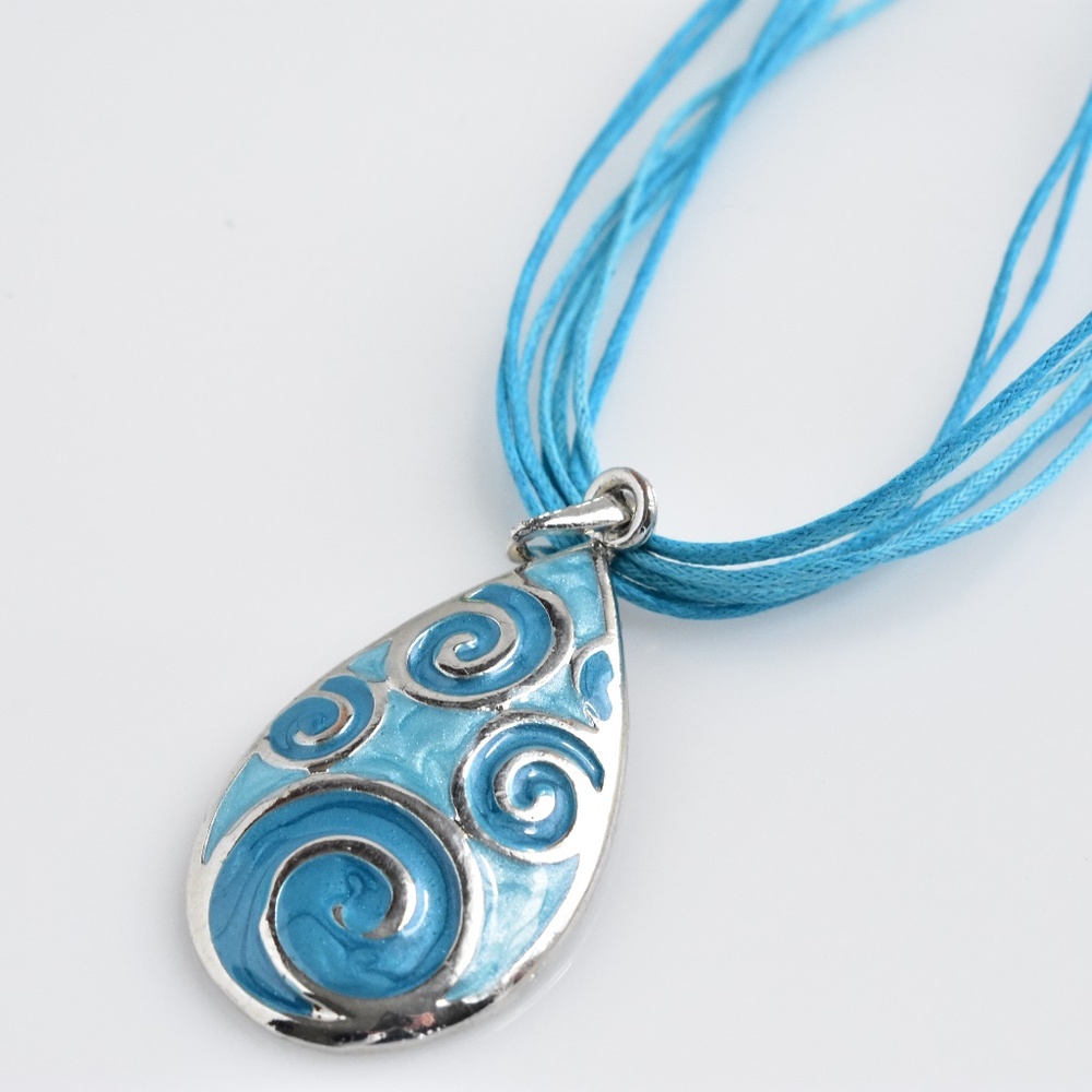 Aqua Blue and Silver Pendant Necklace